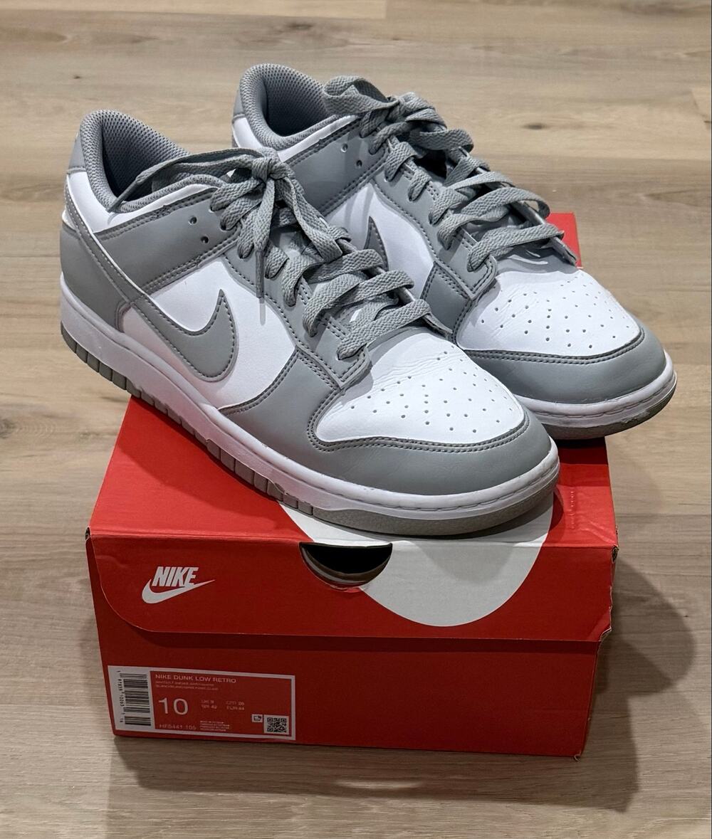 Nike Dunk Low Retro Men’s Size 10 White Light Smoke Grey HF5441-105 Sneakers